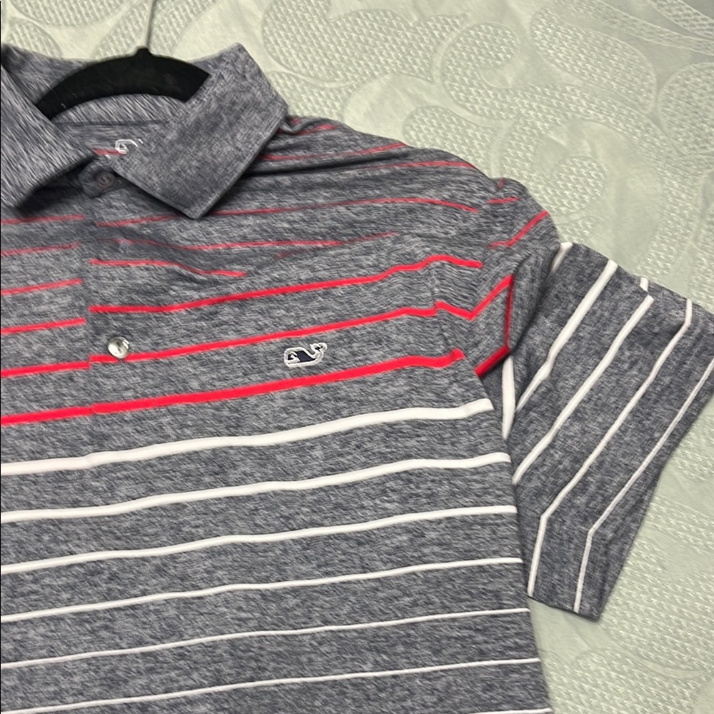 Gray and Red Striped Mens Polo Shirt